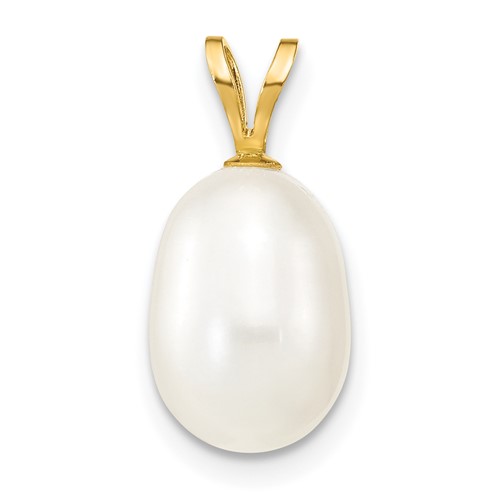 14K Yellow Gold 8-9mm White Rice Freshwater Cultured Pearl Pendant