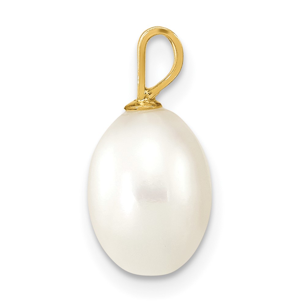14K 7-8mm White Rice Freshwater Cultured Pearl Pendant (XF377)