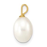 14K Yellow Gold 7-8mm White Rice Freshwater Cultured Pearl Pendant view 2