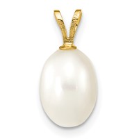 14K Yellow Gold 7-8mm White Rice Freshwater Cultured Pearl Pendant view 4