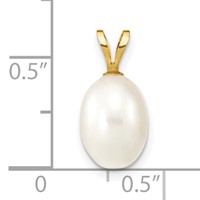14K Yellow Gold 7-8mm White Rice Freshwater Cultured Pearl Pendant view 3