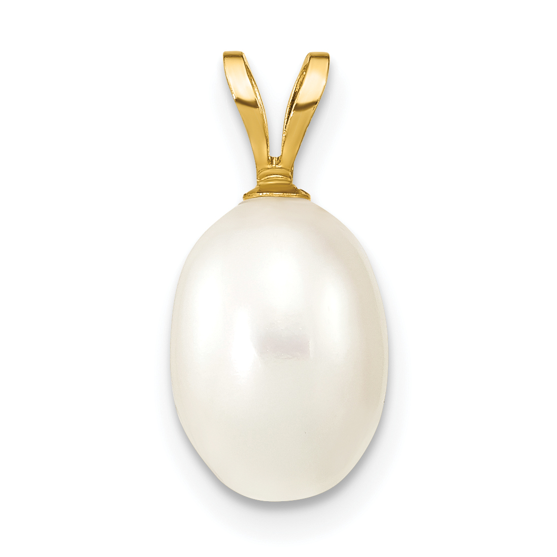 14K 7-8mm White Rice Freshwater Cultured Pearl Pendant (XF377)