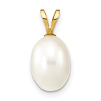14K Yellow Gold 7-8mm White Rice Freshwater Cultured Pearl Pendant view 1