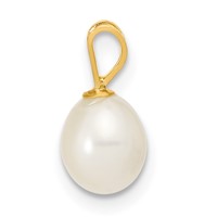 14K Yellow Gold 6-7mm White Rice Freshwater Cultured Pearl Pendant view 2