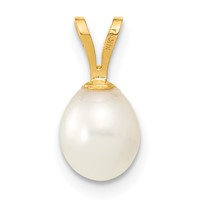 14K Yellow Gold 6-7mm White Rice Freshwater Cultured Pearl Pendant view 4