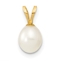 14K Yellow Gold 6-7mm White Rice Freshwater Cultured Pearl Pendant view 1