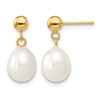 14K Yellow Gold 7-8mm White Rice Freshwater Cultured Pearl Necklace and Post Earring Set, 18" view 2