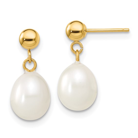 14k 7-8mm White Rice Freshwater Cultured Pearl 18 inch Necklace and Post Earring Set