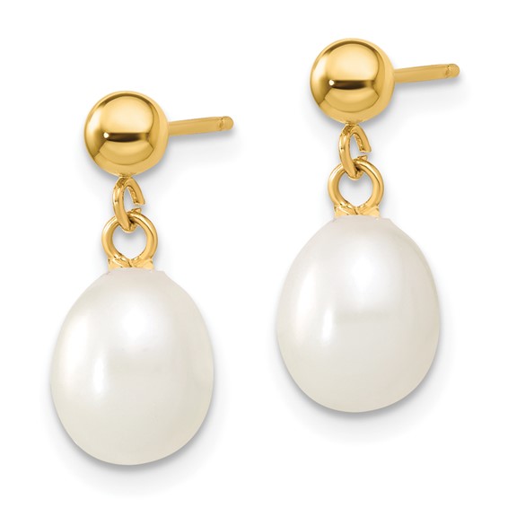 14k 7-8mm White Rice Freshwater Cultured Pearl 18 inch Necklace and Post Earring Set