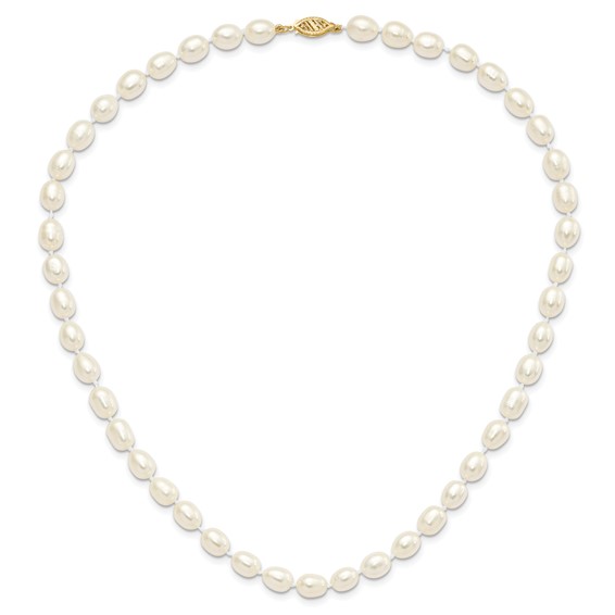14k 7-8mm White Rice Freshwater Cultured Pearl 18 inch Necklace and Post Earring Set