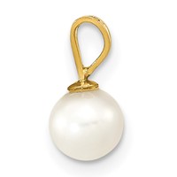 14K Yellow Gold 5-6mm White Round Freshwater Cultured Pearl Pendant view 2