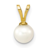 14K Yellow Gold 5-6mm White Round Freshwater Cultured Pearl Pendant view 4