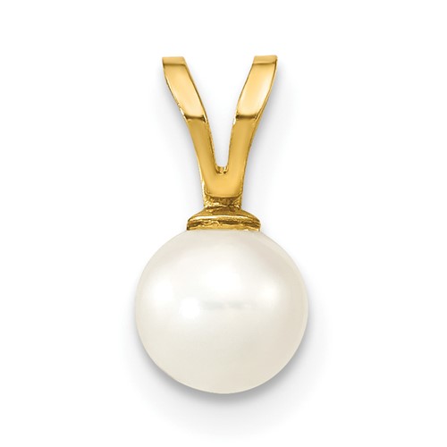 14K Yellow Gold 5-6mm White Round Freshwater Cultured Pearl Pendant