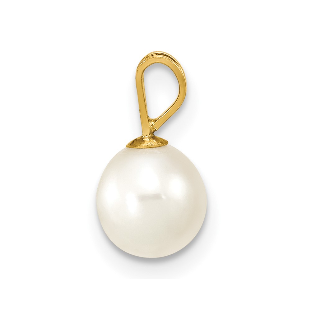 14K 6-7mm White Round Freshwater Cultured Pearl Pendant (XF396)