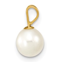 14K Yellow Gold 6-7mm White Round Freshwater Cultured Pearl Pendant view 2