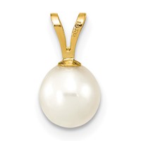 14K Yellow Gold 6-7mm White Round Freshwater Cultured Pearl Pendant view 4