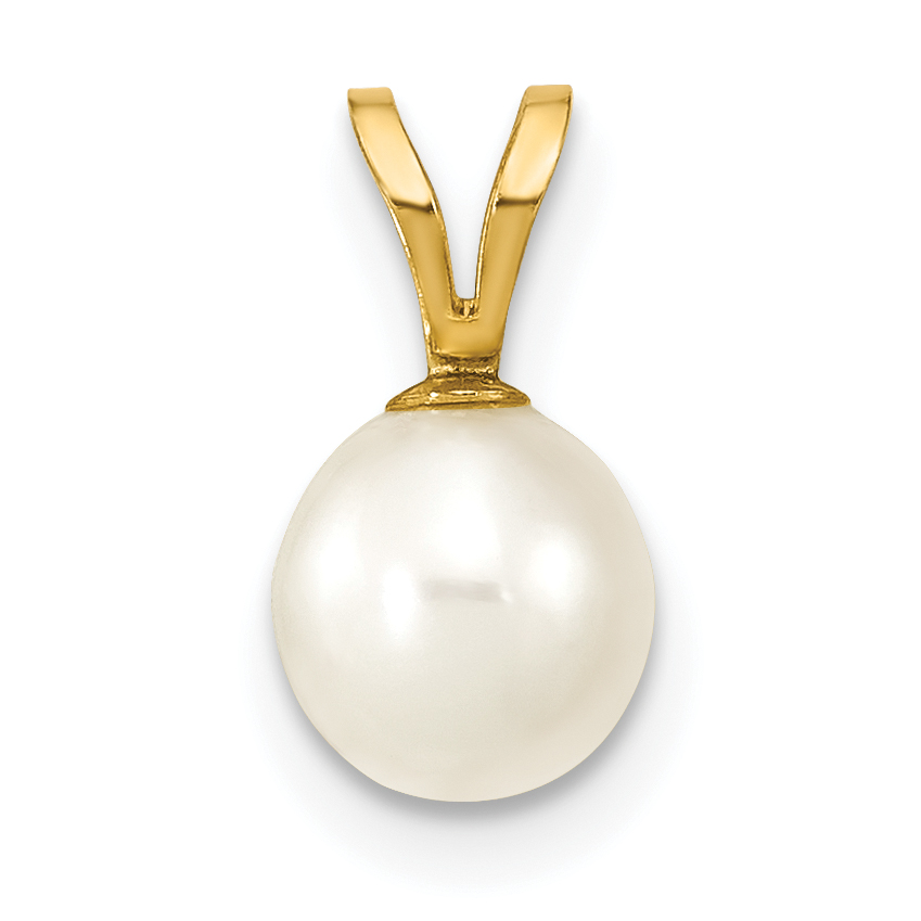 14K 6-7mm White Round Freshwater Cultured Pearl Pendant (XF396)