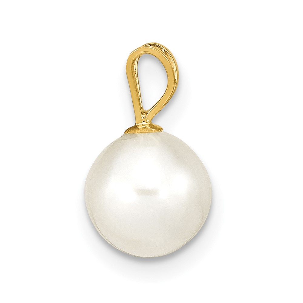 14K 7-8mm White Round Freshwater Cultured Pearl Pendant (XF397)