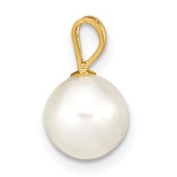 14K Yellow Gold 7-8mm White Round Freshwater Cultured Pearl Pendant view 2