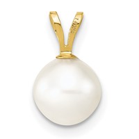 14K Yellow Gold 7-8mm White Round Freshwater Cultured Pearl Pendant view 4