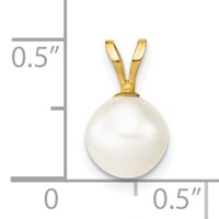 14K Yellow Gold 7-8mm White Round Freshwater Cultured Pearl Pendant view 3