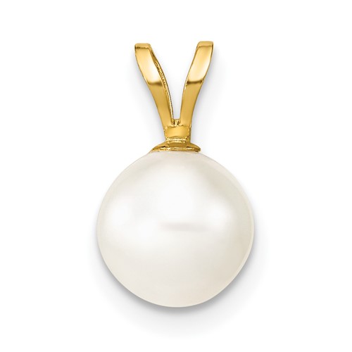 14K Yellow Gold 7-8mm White Round Freshwater Cultured Pearl Pendant