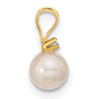 14K Yellow Gold 5-6mm White Round Akoya Saltwater Cultured Pearl and.03 Carat Diamond Post Earrings and Pendant Set view 2
