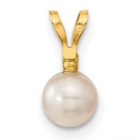 14K Yellow Gold 5-6mm White Round Akoya Saltwater Cultured Pearl and.03 Carat Diamond Post Earrings and Pendant Set view 4