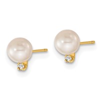 14K Yellow Gold 5-6mm White Round Akoya Saltwater Cultured Pearl and.03 Carat Diamond Post Earrings and Pendant Set view 5