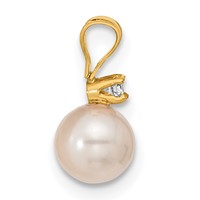 14K Yellow Gold 6-7mm White Round Akoya Saltwater Cultured Pearl and.10 Carat Diamond Post Earrings and Pendant Set view 2
