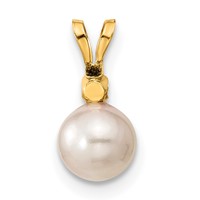 14K Yellow Gold 6-7mm White Round Akoya Saltwater Cultured Pearl and.10 Carat Diamond Post Earrings and Pendant Set view 4