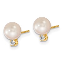 14K Yellow Gold 6-7mm White Round Akoya Saltwater Cultured Pearl and.10 Carat Diamond Post Earrings and Pendant Set view 5