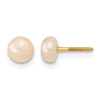 14K Yellow Gold 3-5mm Semi-Round Pink Freshwater Cultured Pearl Necklace 5 Inch Bracelet Post Earrings 3-piece Set, 12" view 2