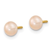 14K Yellow Gold 3-5mm Semi-Round Pink Freshwater Cultured Pearl Necklace 5 Inch Bracelet Post Earrings 3-piece Set, 12" view 4