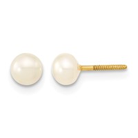 14K Yellow Gold 3-5mm Semi-Round White Freshwater Cultured Pearl Necklace 4 Inch Bracelet Post Earrings 3-piece Set, 12" view 2