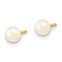 14K Yellow Gold 3-5mm Semi-Round White Freshwater Cultured Pearl Necklace 4 Inch Bracelet Post Earrings 3-piece Set, 12" view 4