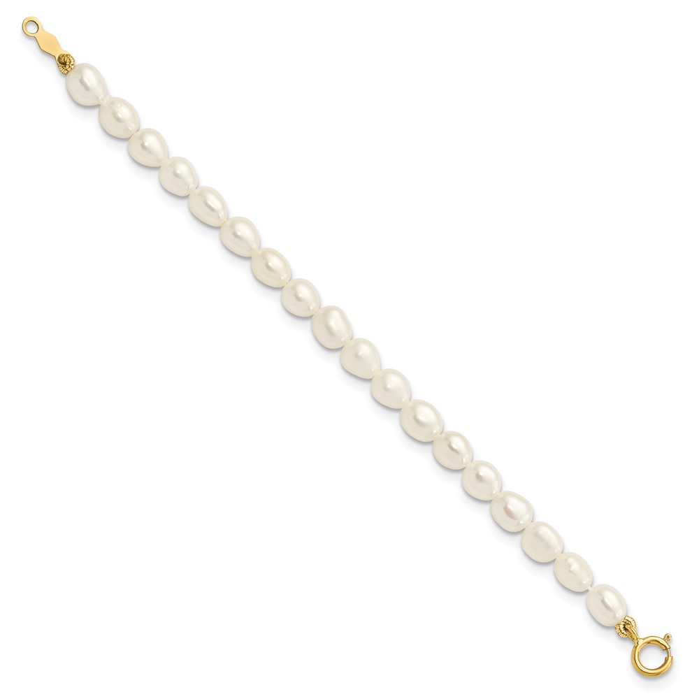 14k 3-5mm Semi-Round White Freshwater Cultured Pearl 12 inch Necklace, 4 inch Bracelet and Post Earrings Set (XF401SET)