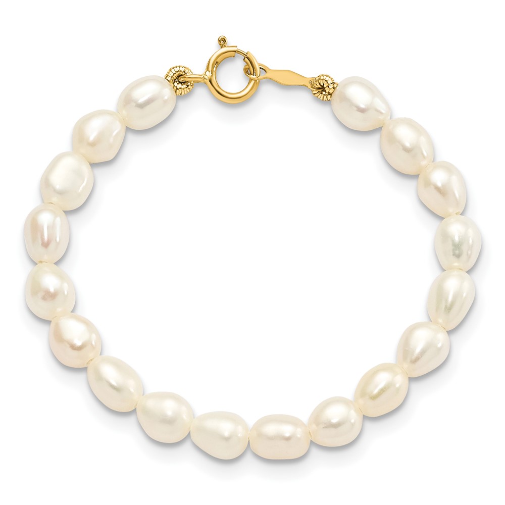 14k 3-5mm Semi-Round White Freshwater Cultured Pearl 12 inch Necklace, 4 inch Bracelet and Post Earrings Set (XF401SET)