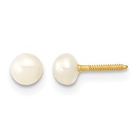14K Yellow Gold 3-5mm White Freshwater Cultured Pearl Necklace 5 Inch Bracelet Post Earrings 3-piece Set, 14" view 2