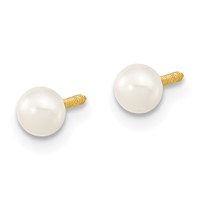 14K Yellow Gold 3-5mm White Freshwater Cultured Pearl Necklace 5 Inch Bracelet Post Earrings 3-piece Set, 14" view 4