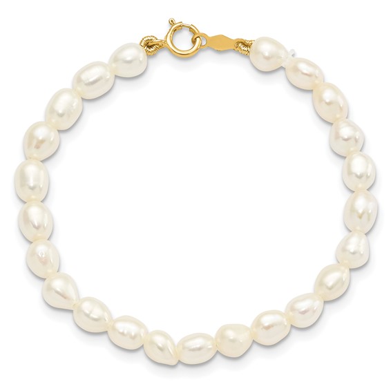 14k 3-5mm White Freshwater Cultured Pearl 14 inch Necklace /5 inch Bracelet / Post Earrings 3-piece Set