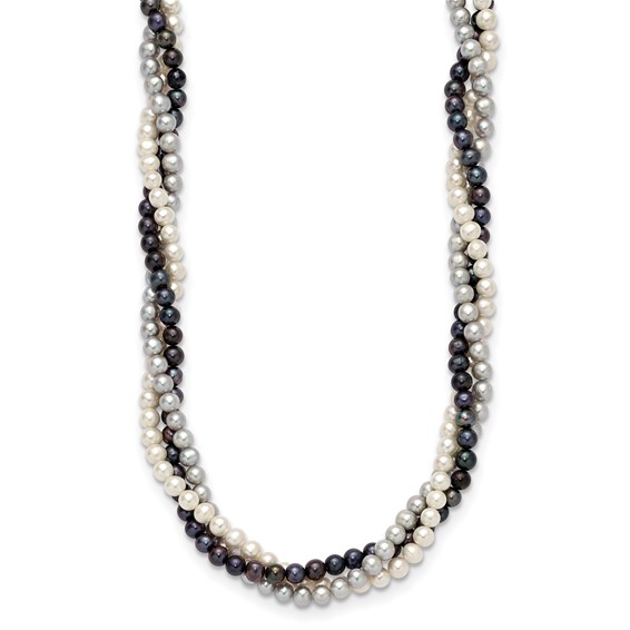 14k 6-7mm White/Gray/Black Near-Round Freshwater Cultured Pearl 3-Strand 18 inch Necklace