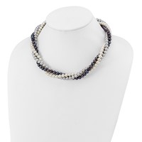 14K Yellow Gold 6-7mm White Gray Black Near-Round Freshwater Cultured Pearl 3-Strand Necklace, 18" view 3