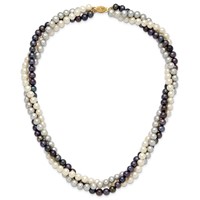 14K Yellow Gold 6-7mm White Gray Black Near-Round Freshwater Cultured Pearl 3-Strand Necklace, 18" view 5