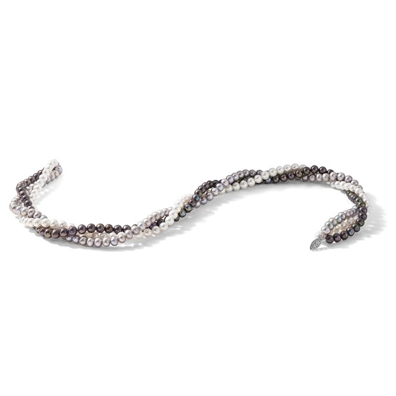 14k 6-7mm White/Gray/Black Near-Round Freshwater Cultured Pearl 3-Strand 18 inch Necklace