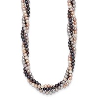 14K White Gold 6-7mm Pink Gray Black Near-Round Freshwater Cultured Pearl 3-Strand Necklace, 18" view 2