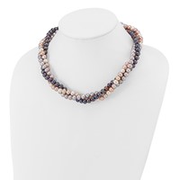 14K White Gold 6-7mm Pink Gray Black Near-Round Freshwater Cultured Pearl 3-Strand Necklace, 18" view 3