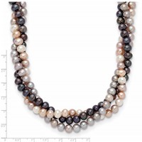 14K White Gold 6-7mm Pink Gray Black Near-Round Freshwater Cultured Pearl 3-Strand Necklace, 18" view 4
