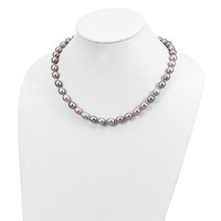 14K White Gold 8-9mm Grey Rice Freshwater Cultured Pearl Necklace, 20" view 3