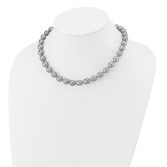 14k White Gold 8-9mm Grey Rice Freshwater Cultured Pearl 16 inch Necklace
